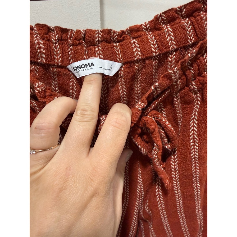Sonoma Goods For Life Rust Orange Striped Paperbag Waist Relaxed Pants Small - Picture 2 of 3